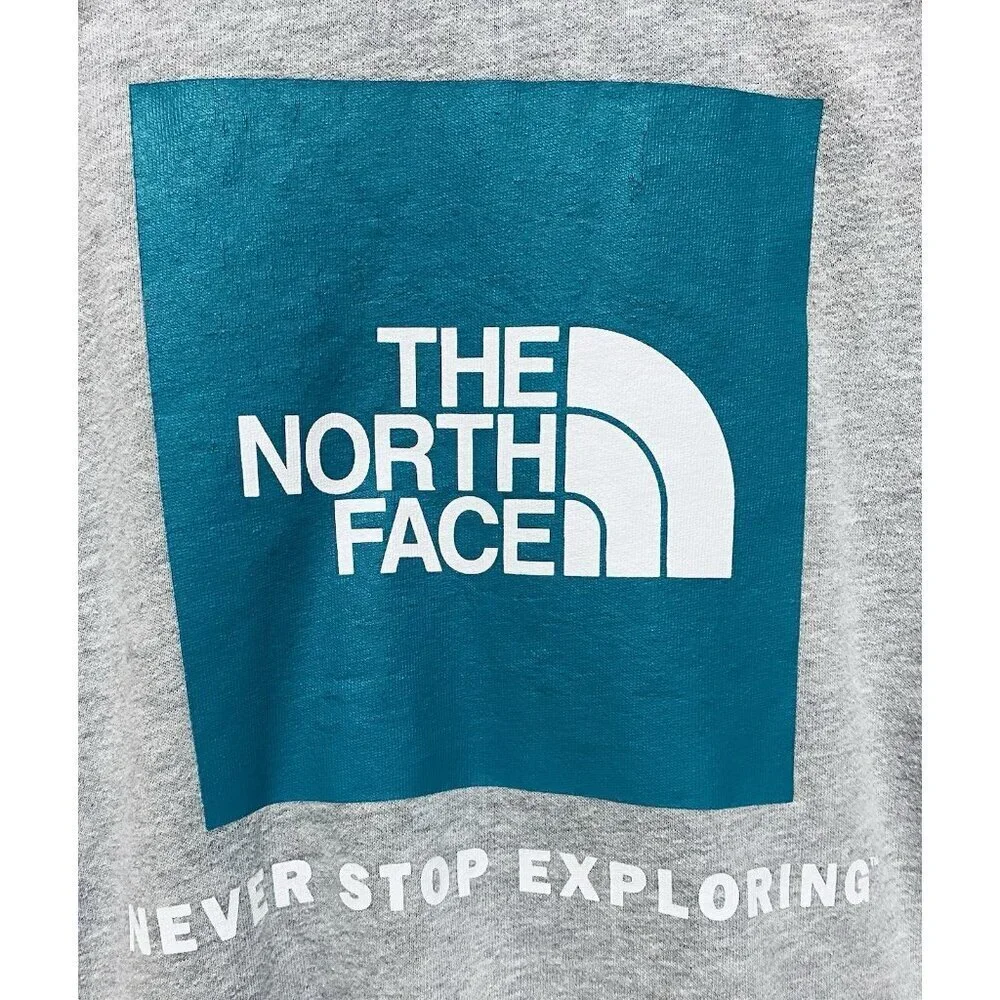 The North Face Hoodie Mens Large Gray Never Stop Exploring Graphic Fleece Hiking